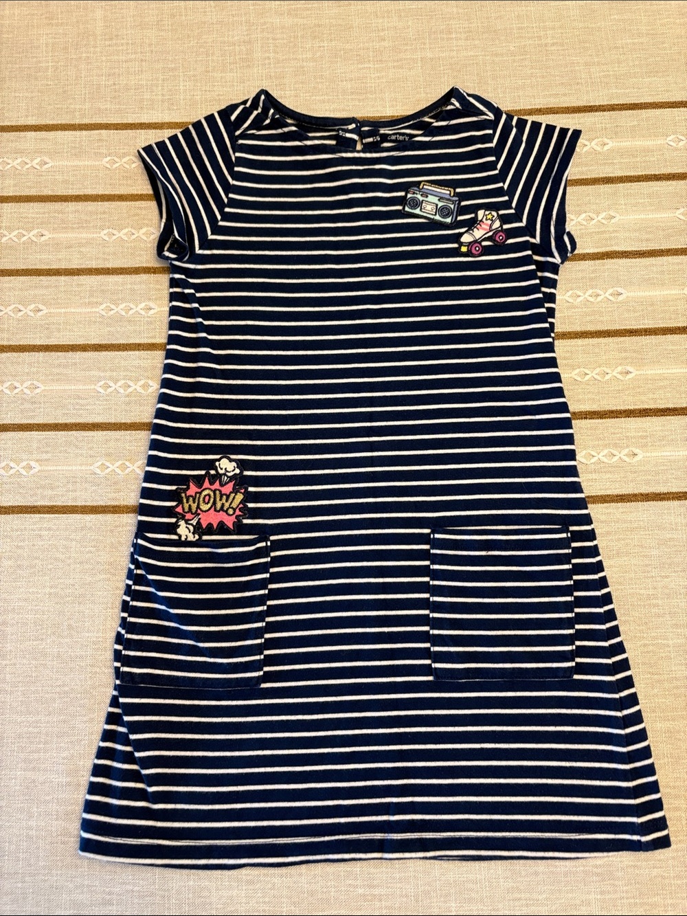 Carter's Navy and White Striped Dress with Playful Patches